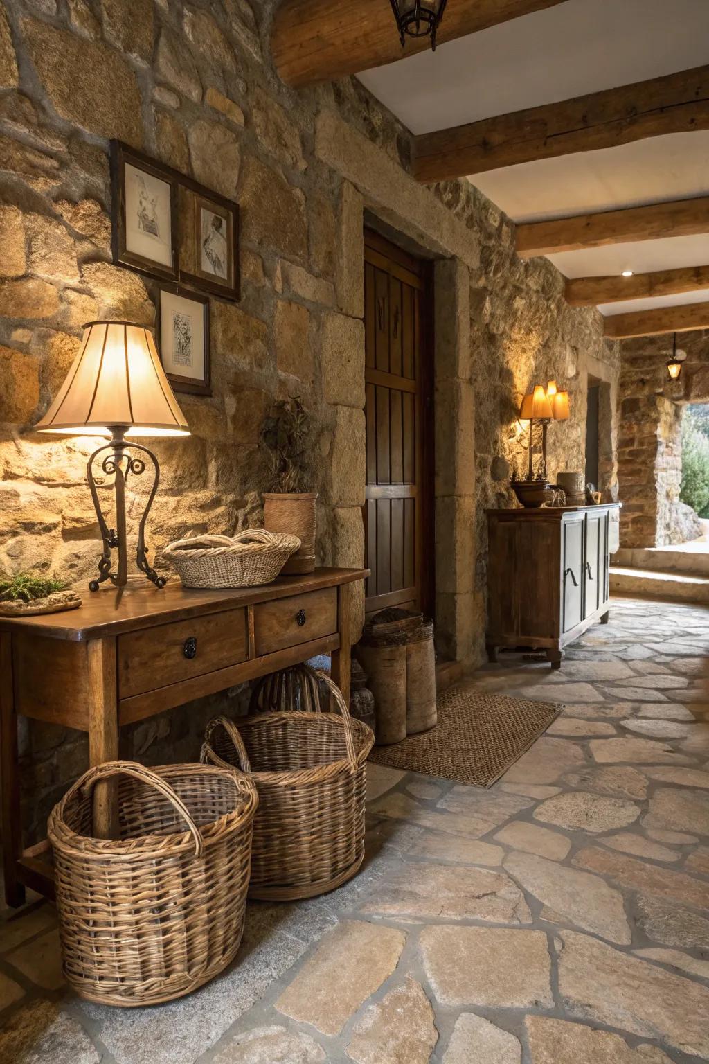 Natural stone floors add rustic charm and eternal appeal.