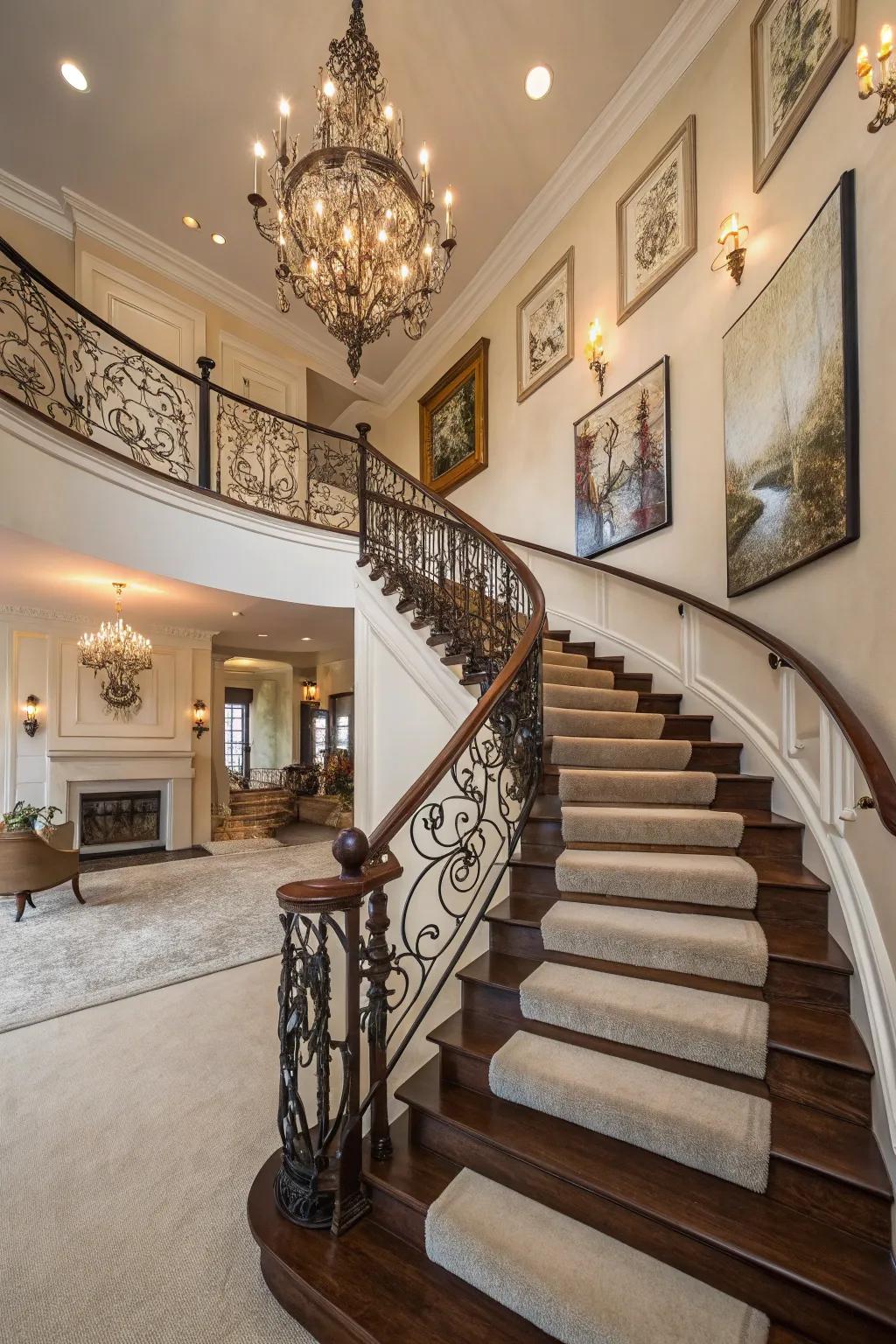 Black hued staircases fashion a dramatic and sophisticated ambiance.