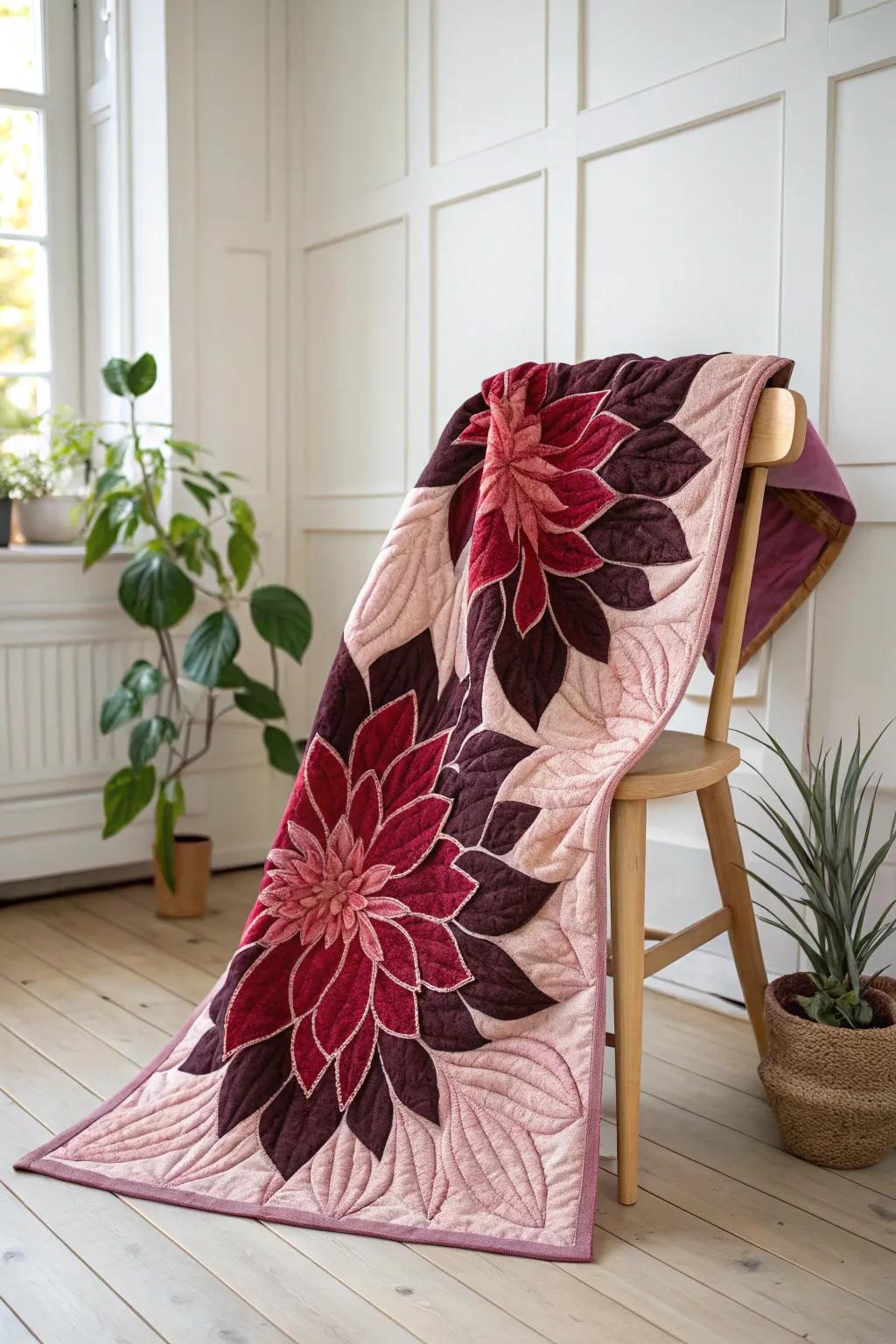 Wrap yourself in the warmth of a Garden Dahlia Dreamscape quilt, where craftsmanship meets natural beauty.
