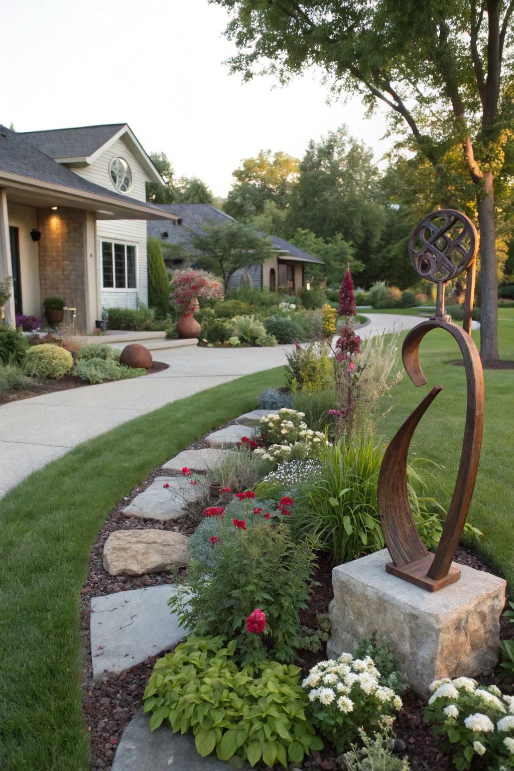 Sculptural components enrich the garden with unique touches
