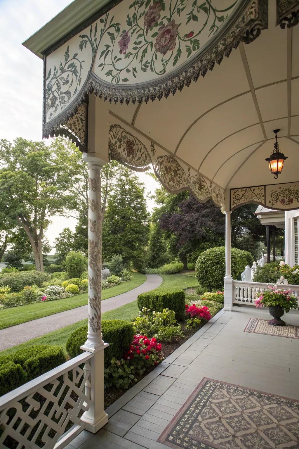 An artistic shelter transforms your porch into a captivating work of art.