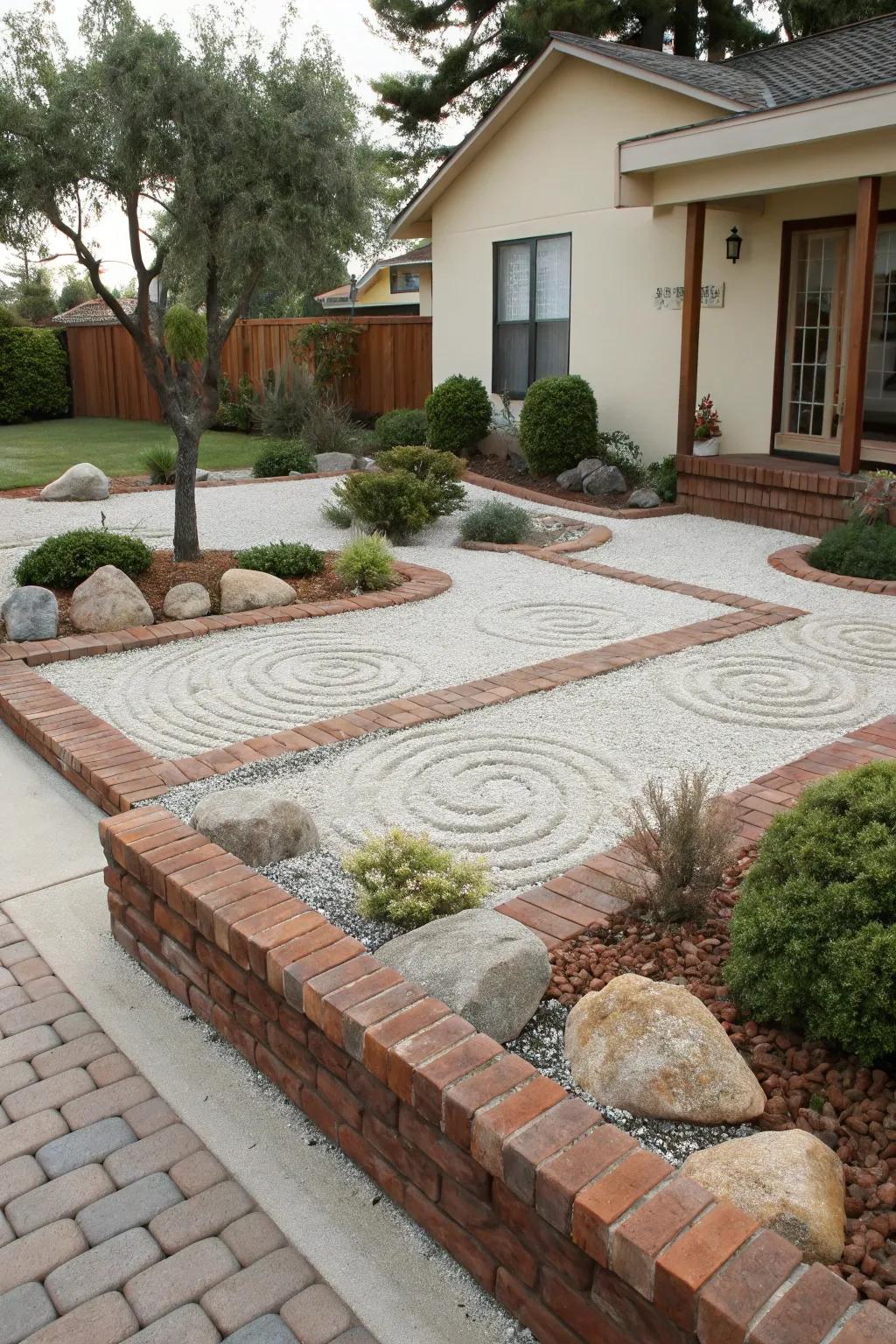 A brick tranquil garden inspires calmness and thinking.