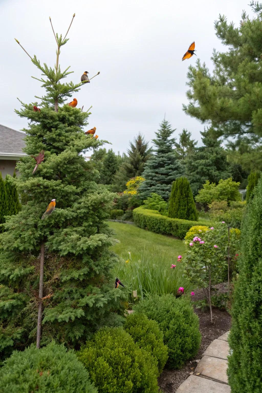 Evergreens offer habitat for local wildlife.
