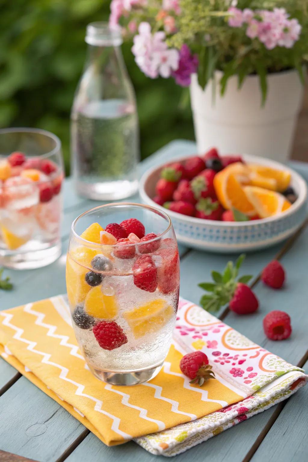 Colorful fruit ice cubes adding a splash of color to your drinks.