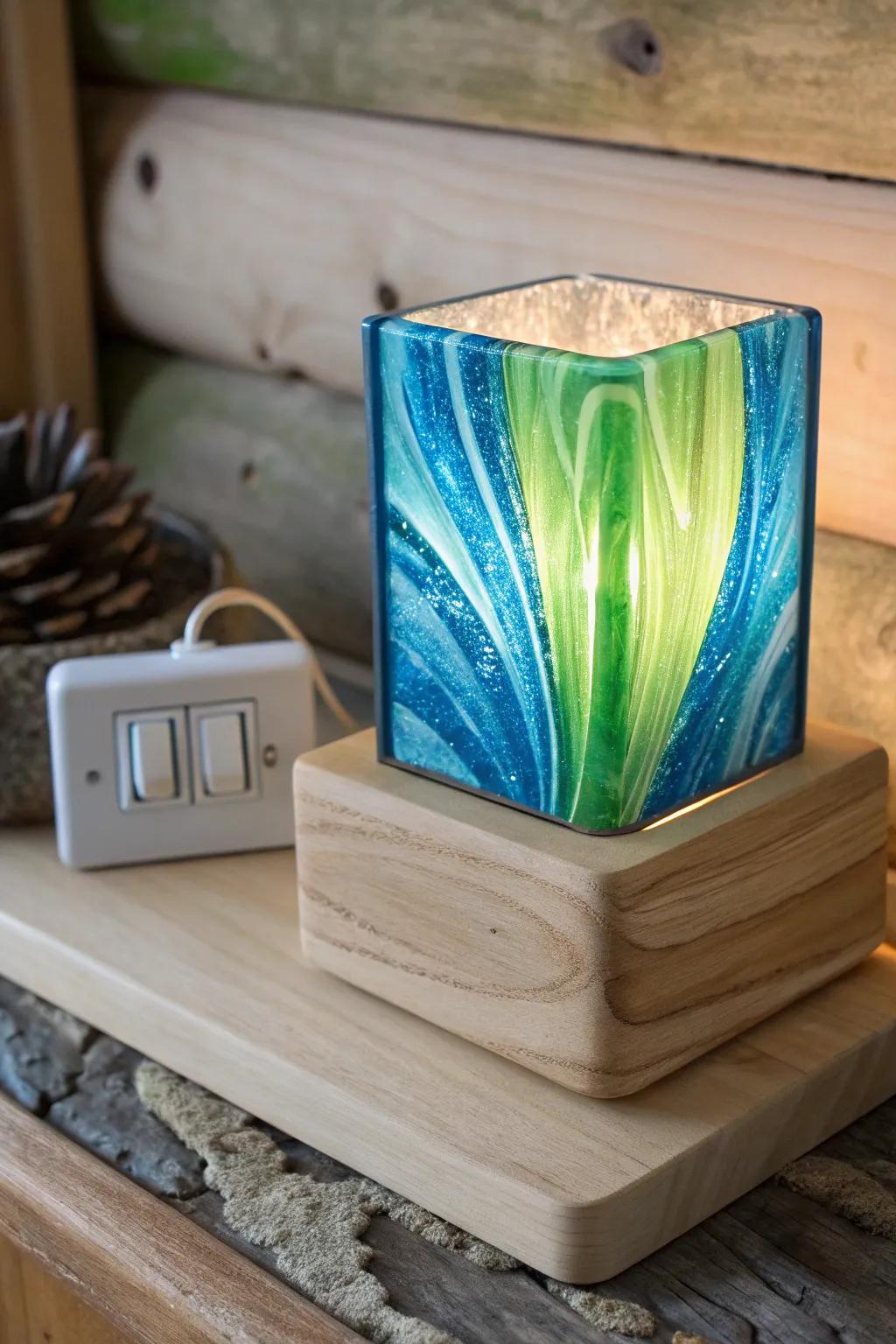 Rustic Refinement: Where nature meets artistry in this stunning fused glass night light.