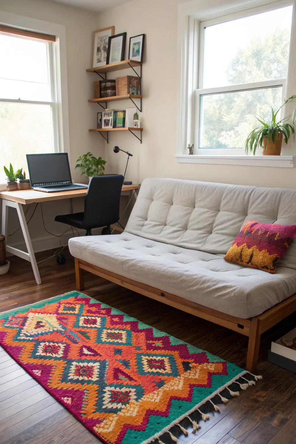 Decorative rugs provide warmth and define your office space.