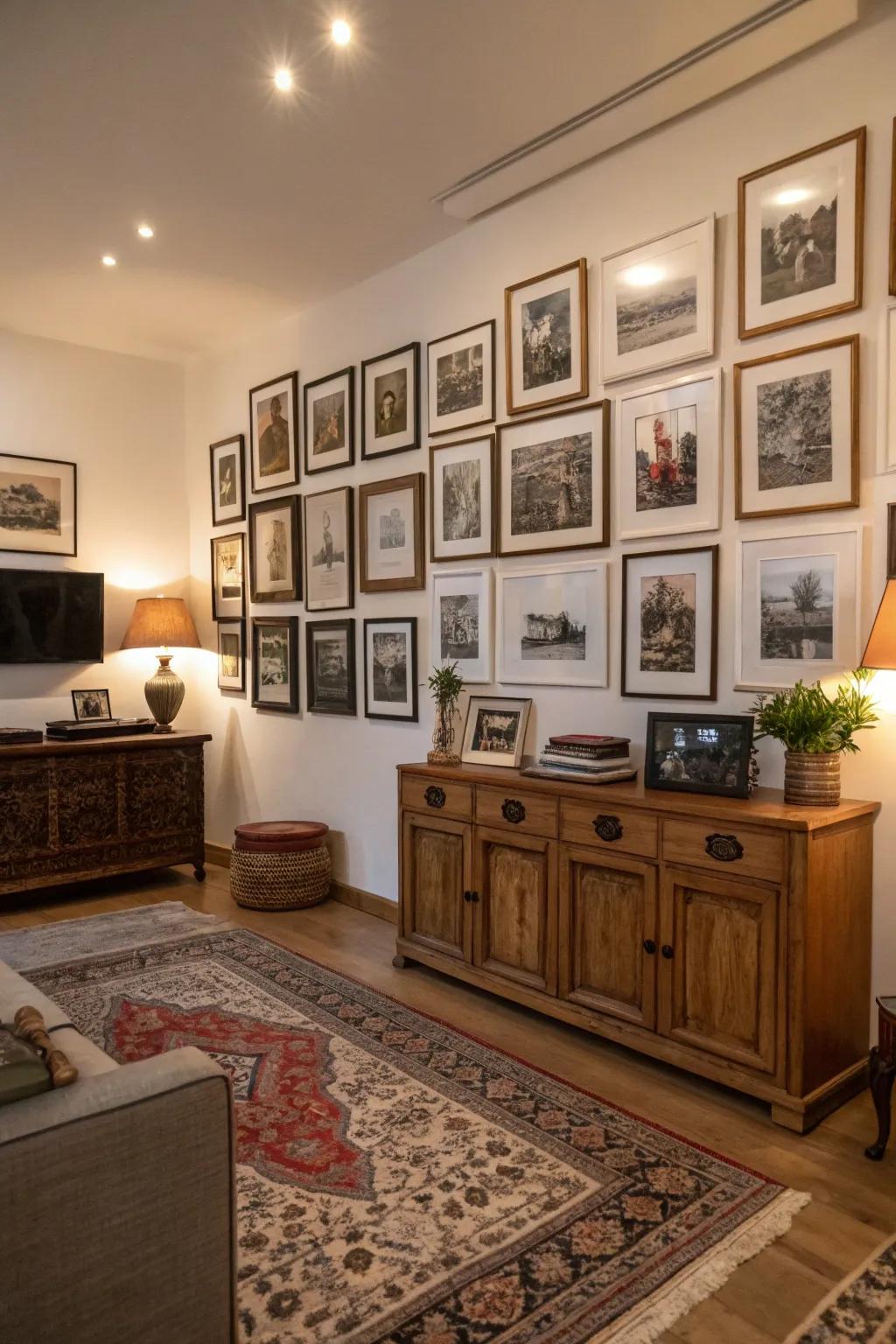 Vintage inspiration with period frames adding nostalgia.
