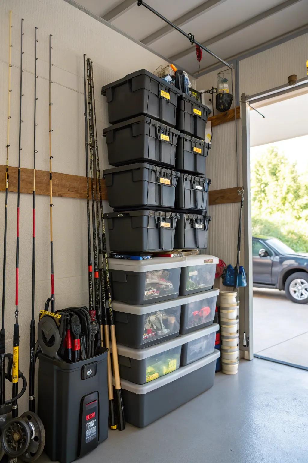 Bins that stack let you change the way you store fishing equipment.