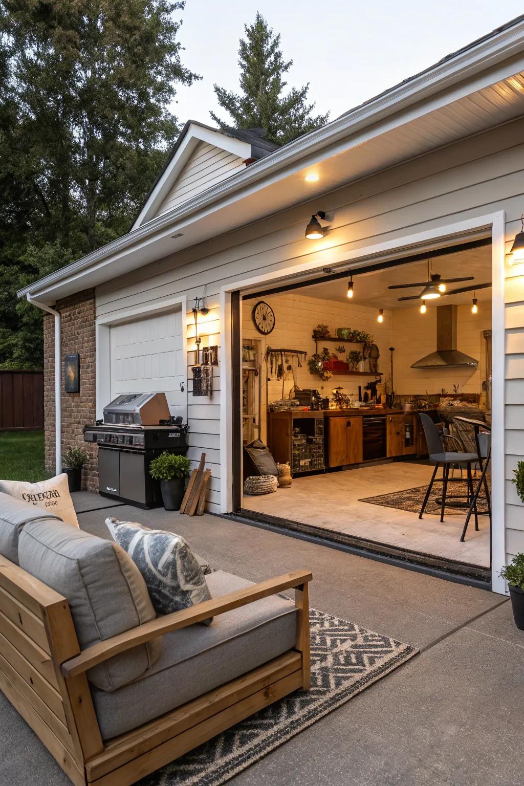 An outdoor extension of your man cave offers relaxation and gathering space.