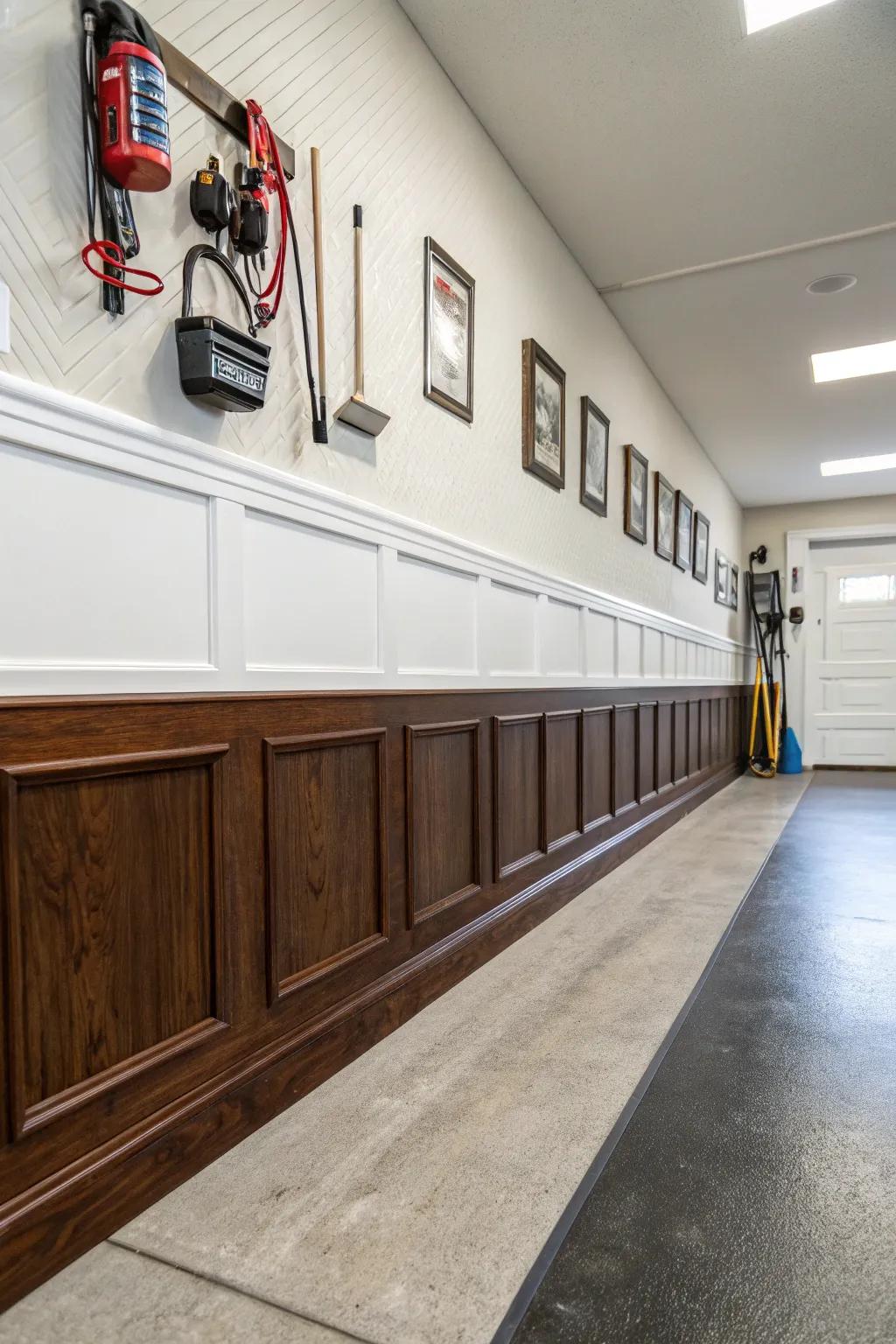 Decorative baseboards finalize the polished appearance of garage interiors.