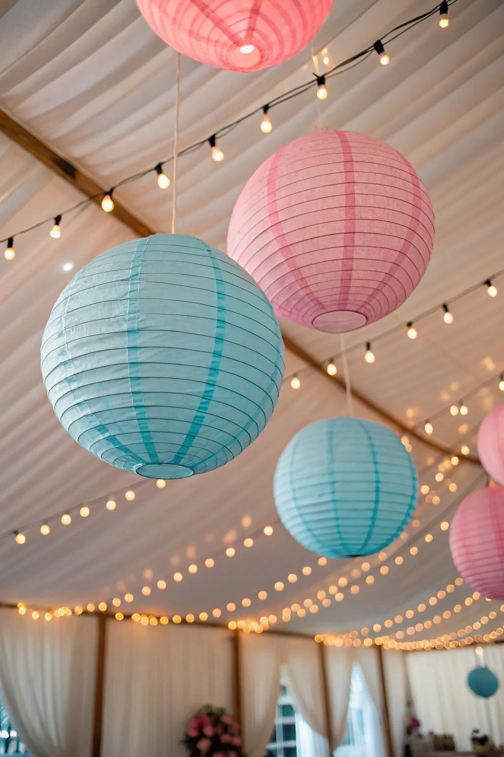 Paper lanterns add a whimsy to the decor.