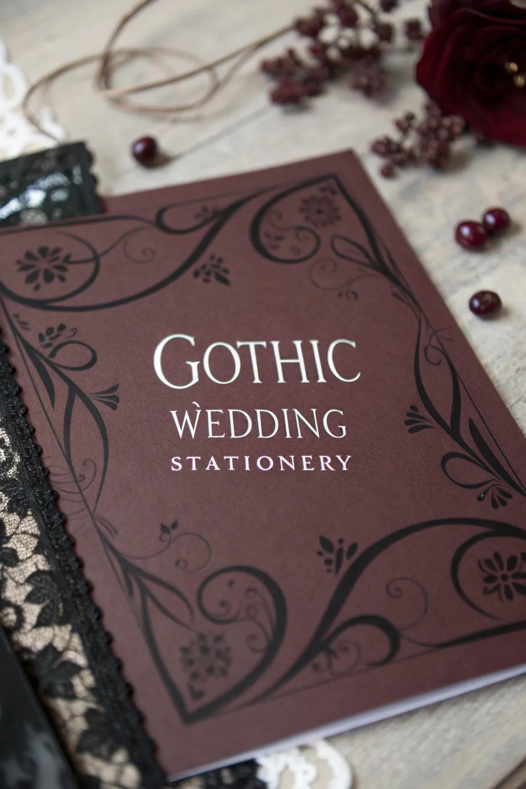 Gothic wedding stationery featuring elegant penmanship.