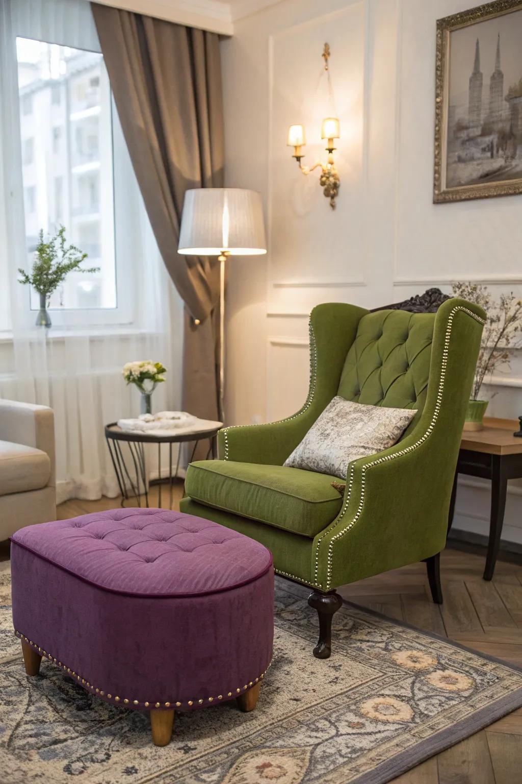 Focal point furniture anchoring the living area.