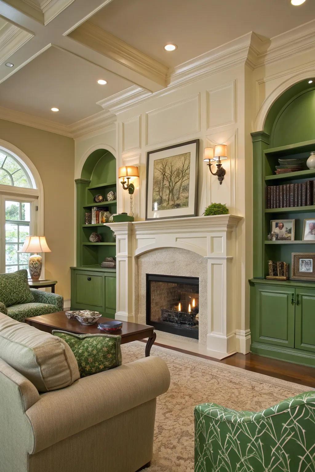 Green highlights architectural charm with elegance.