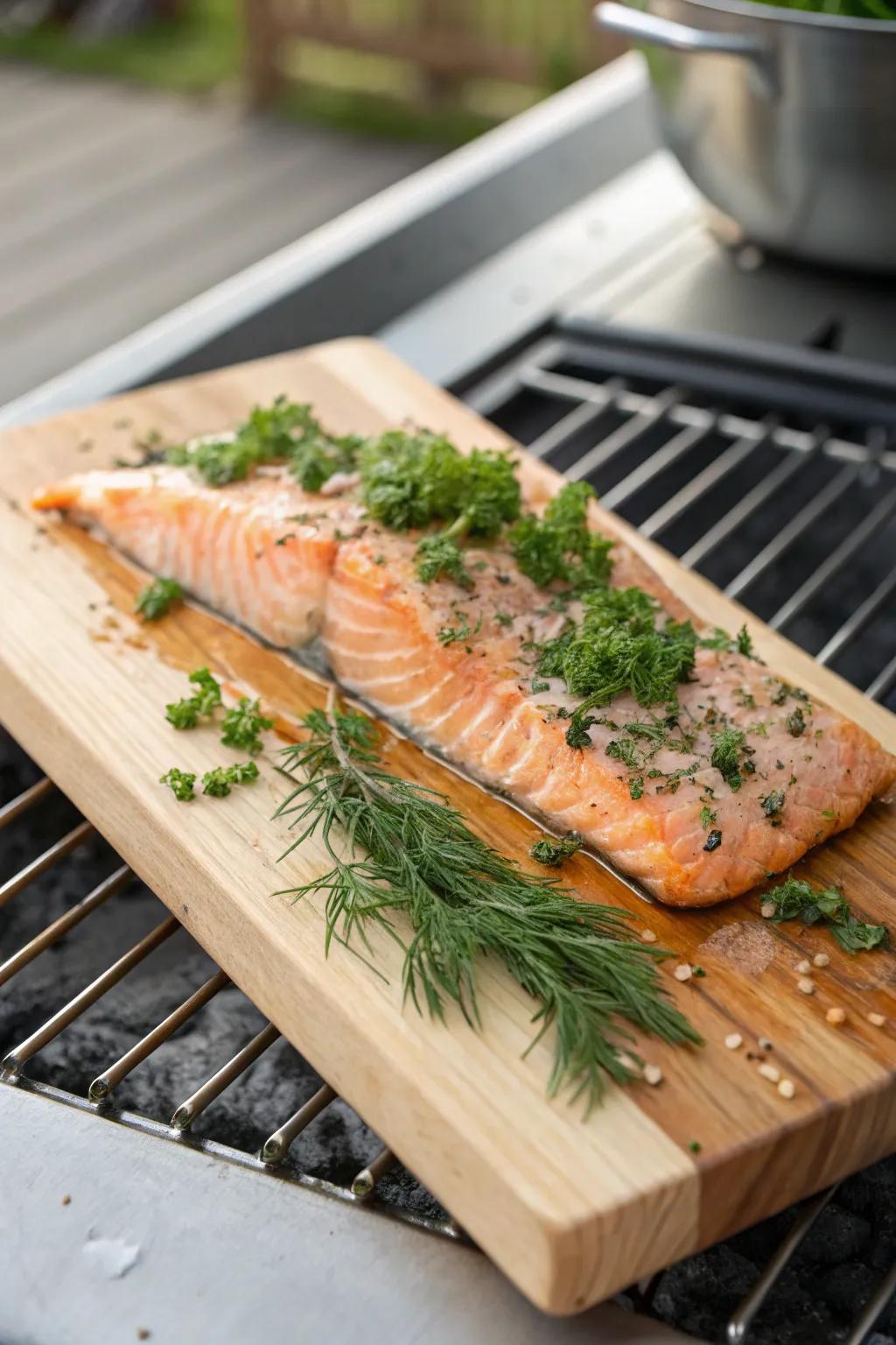 Cedar plank salmon is a refined and flavorful grilling choice.