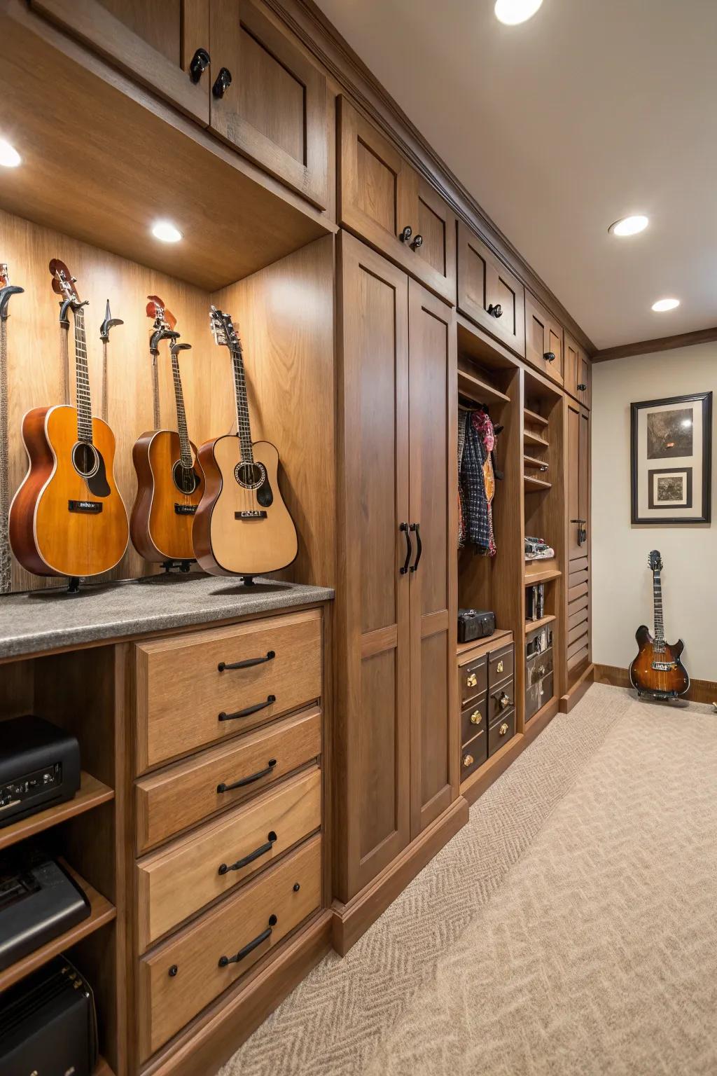 Maintain order with concealed storage.