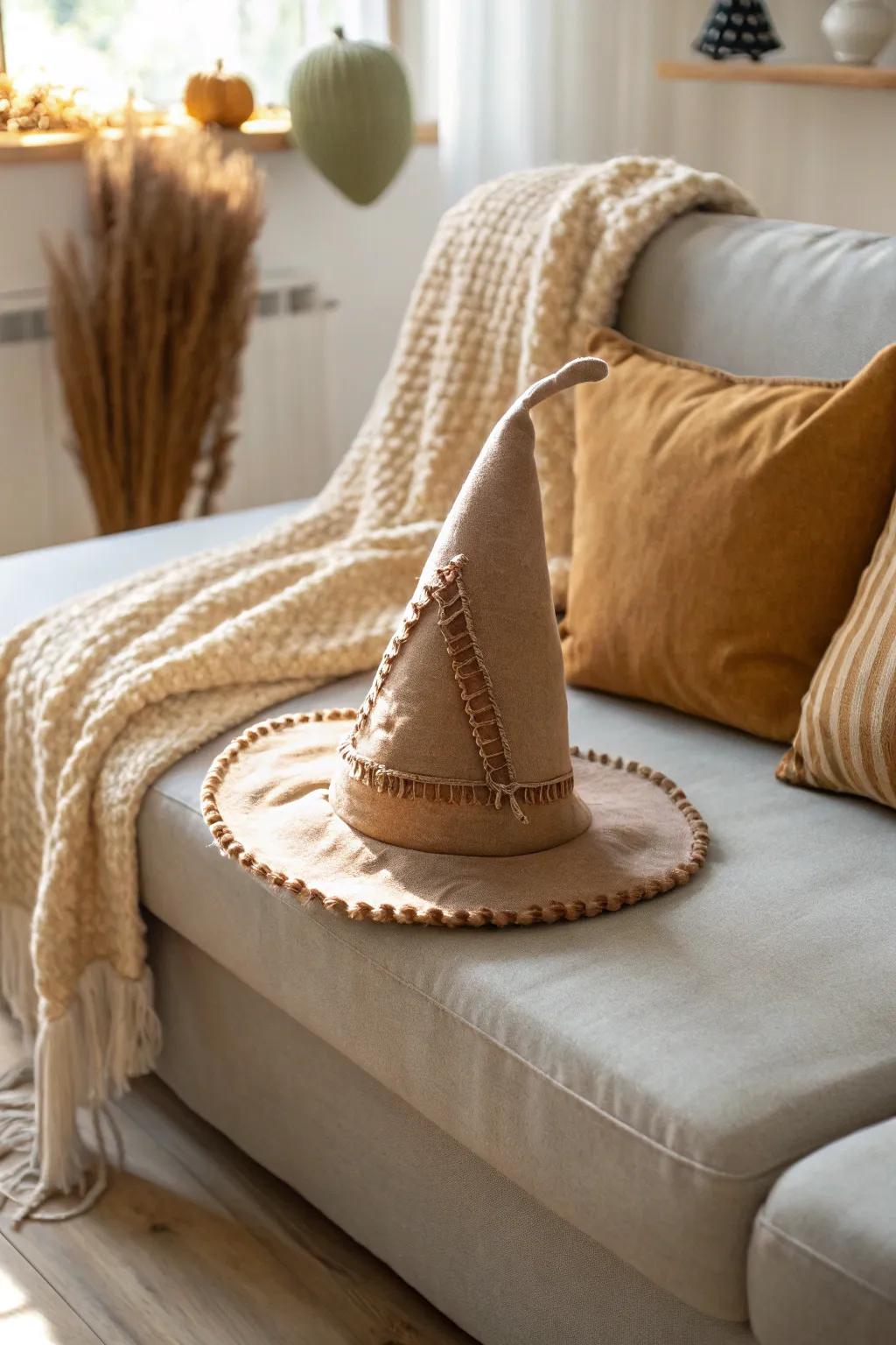 Improve your Halloween ornamentation using a trace of minimalistic appeal and boho style – the hand-crafted sorceress hat cushion.