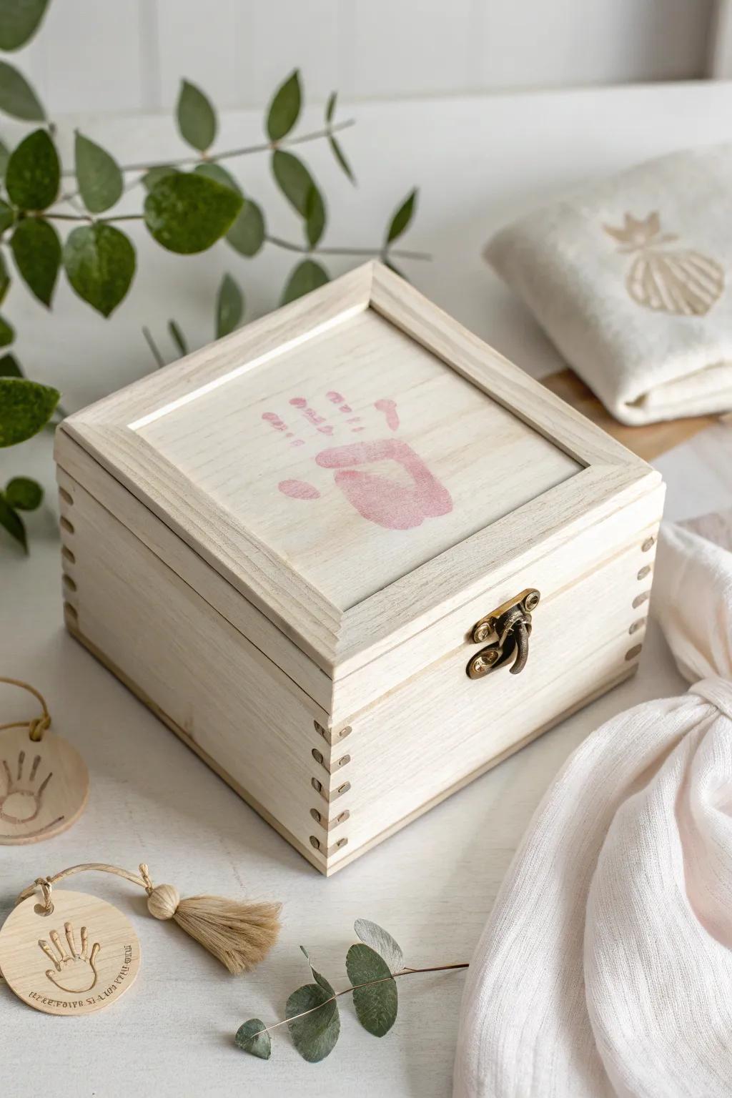 Cherish every tiny moment with this handcrafted baby handprint keepsake box, the perfect blend of simplicity and sentiment.
