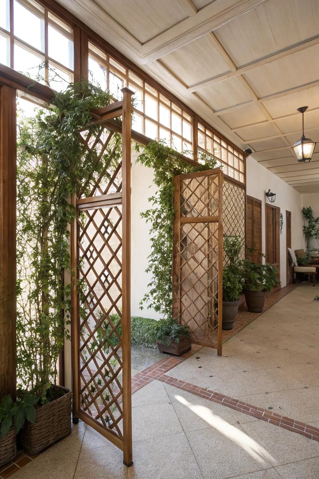 Woven design screens bring a garden feel inside.