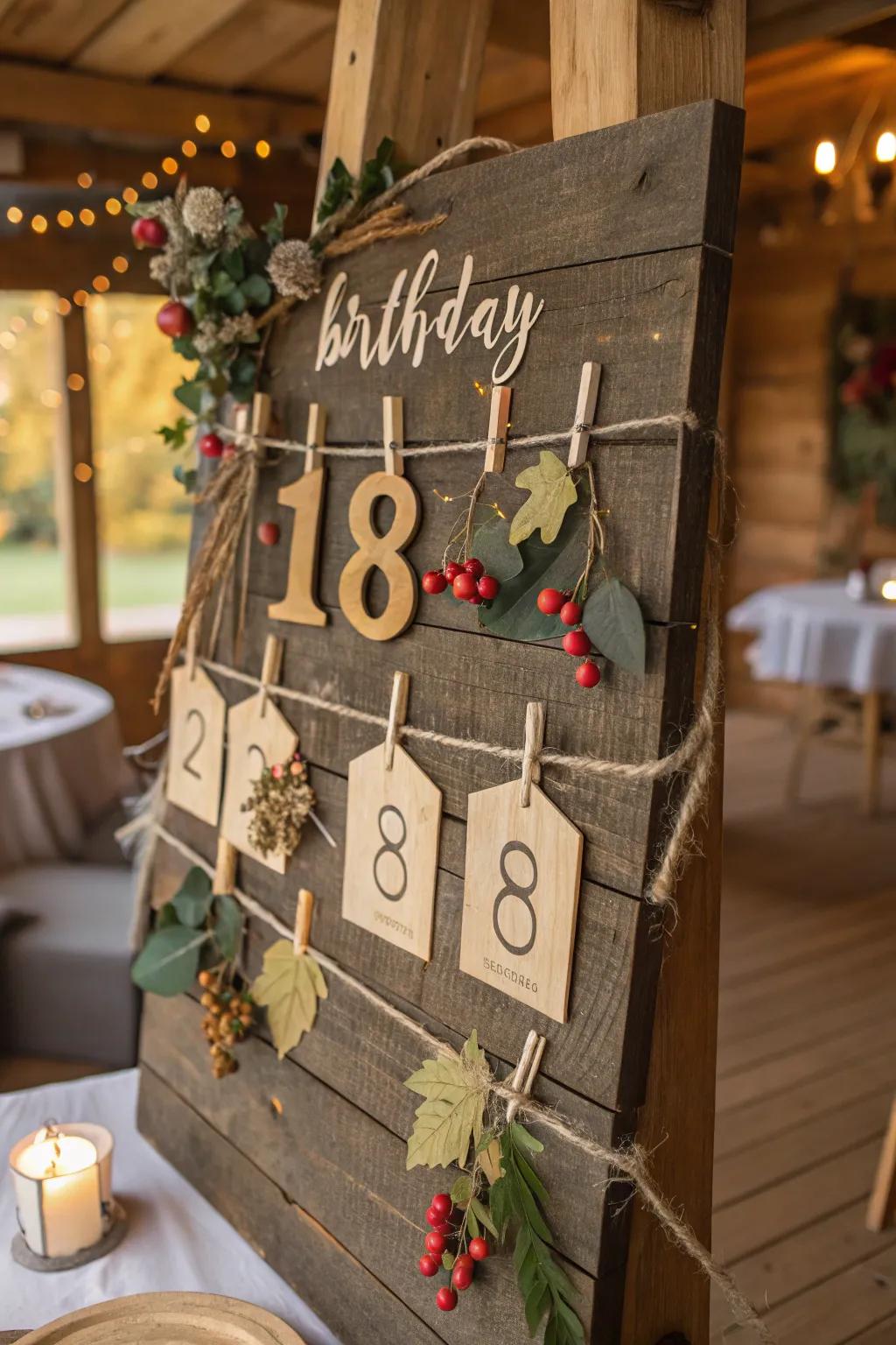 An amiable provincial-themed birthday display with snug allure.