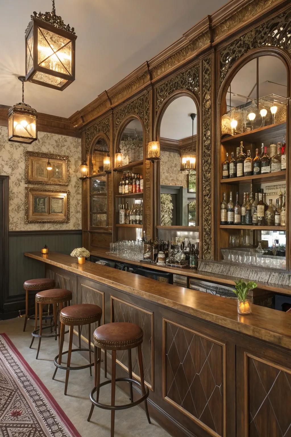 Vintage pieces bring timeless charm to your bar.