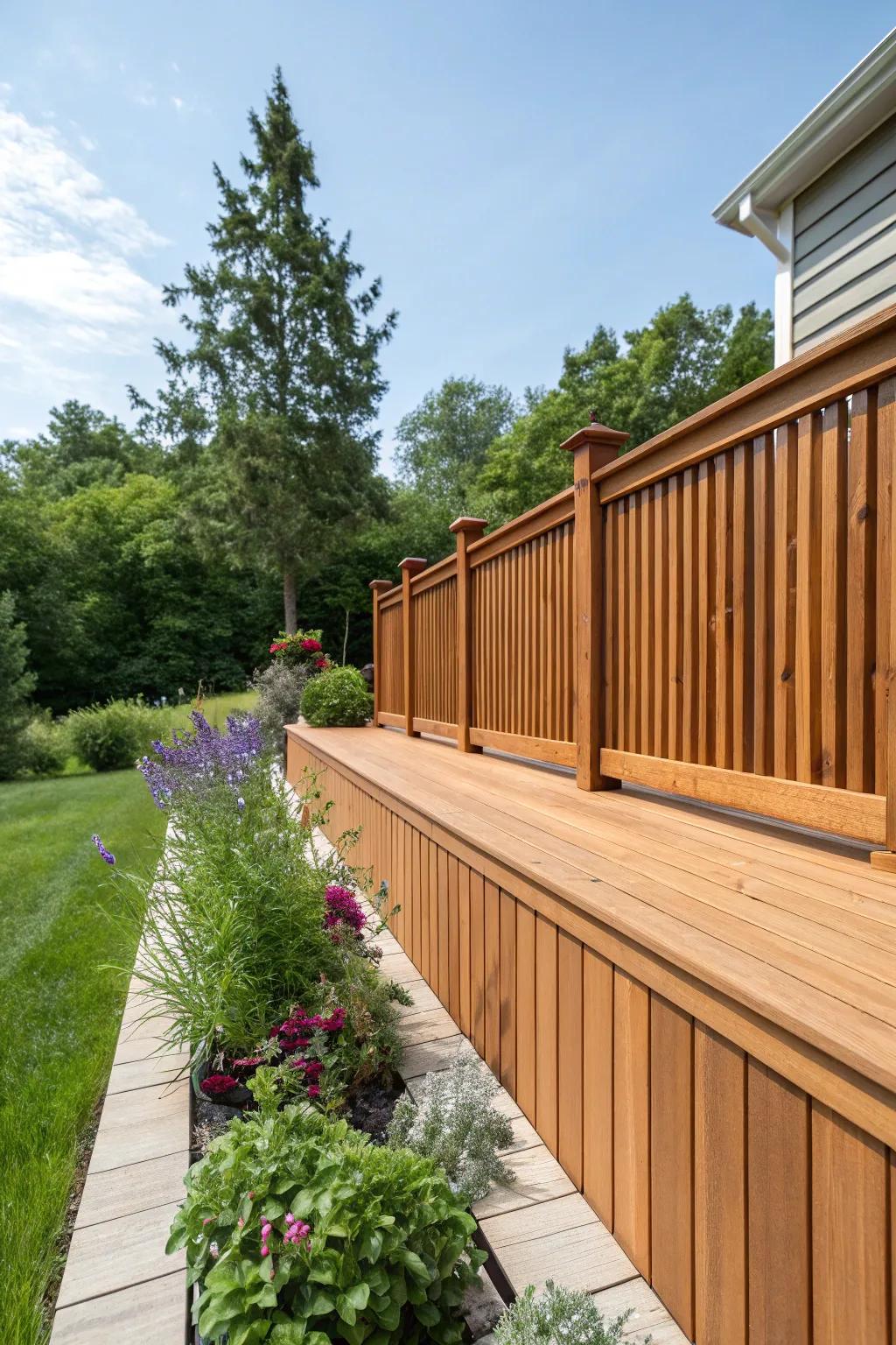 Natural cedar skirting offers a timeless, organic appeal.