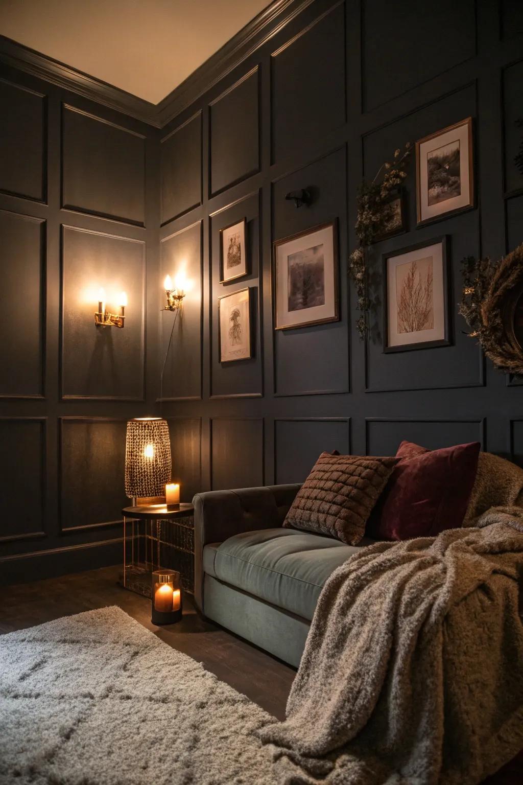 Dark palettes create comfortable atmospheres