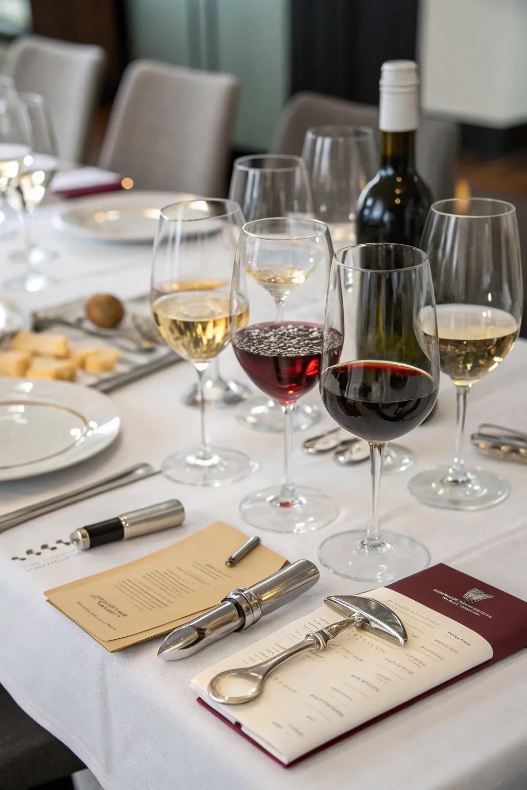 An elegant wine tasting setup for a sophisticated housewarming