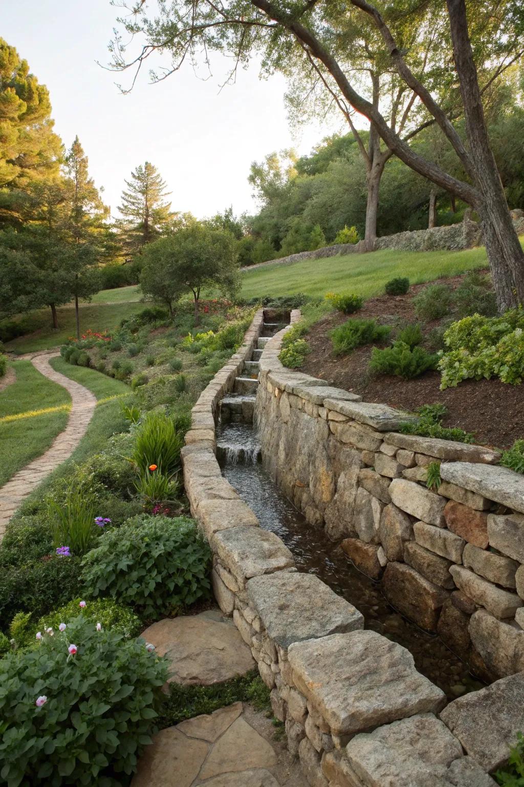 Retaining walls manage water and open up garden opportunities.