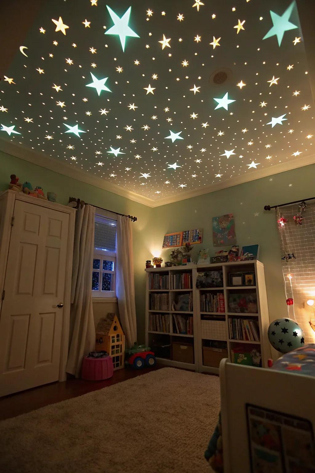 A magical night sky that introduces holiday enchantment to bedtime.