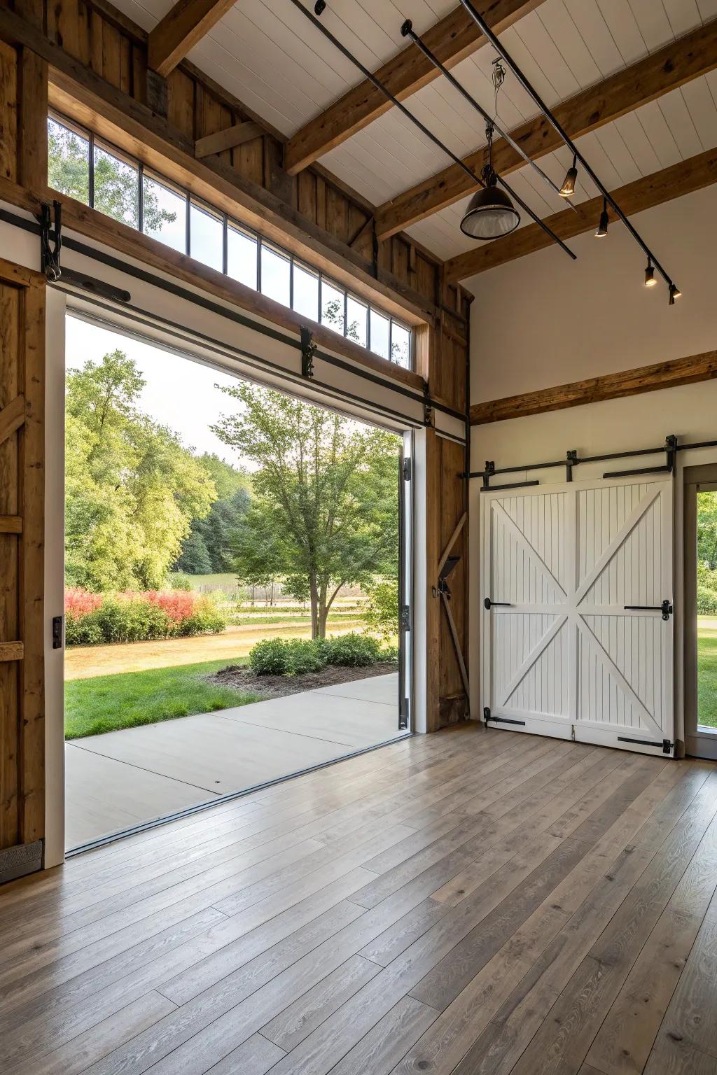 Garage entrance windows provide brightness and a modern twist.