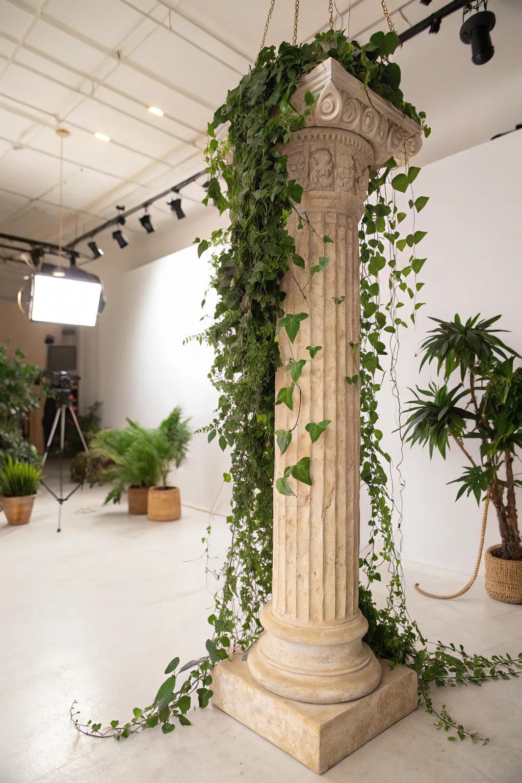Greenery adds a fresh touch to columns.