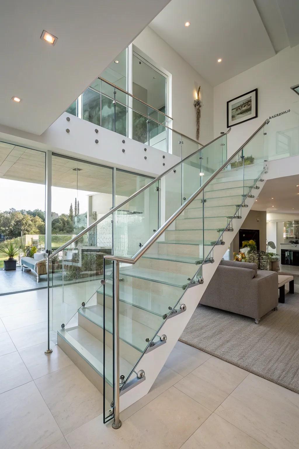 Acrylic railings proffer a contemporary, transparent aesthetic.