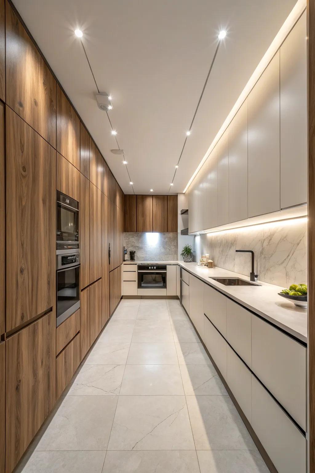Seamless paneling creates a cohesive and immersive cooking area.
