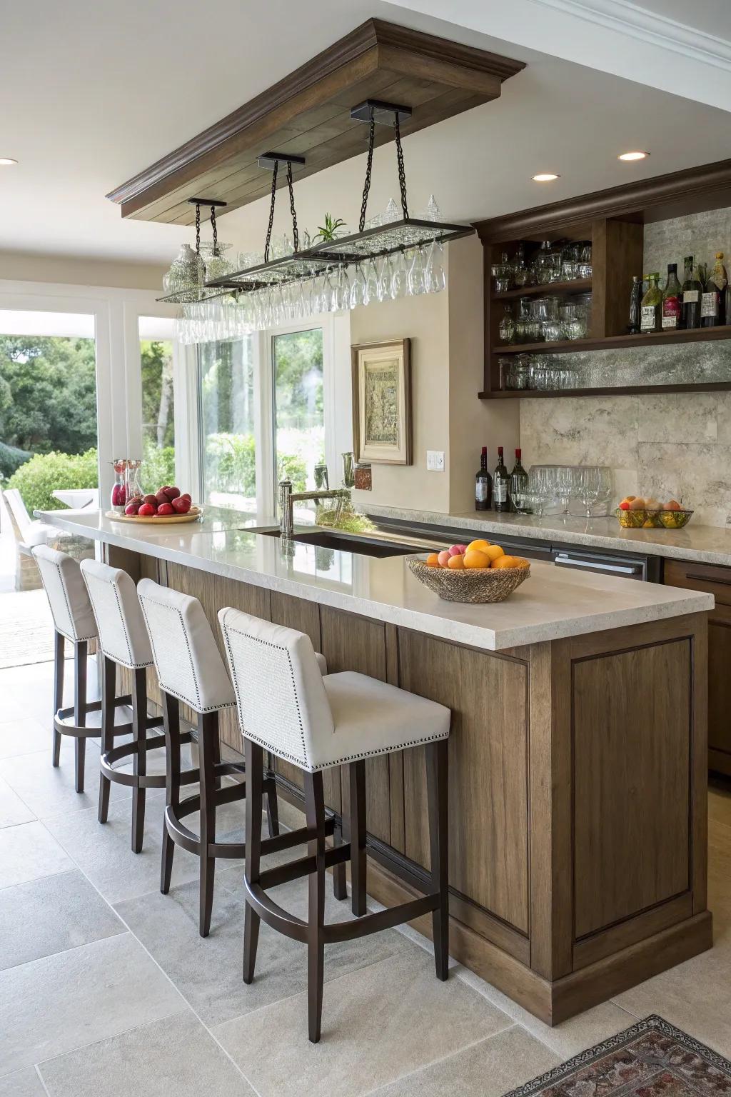 A personal bar peninsula for a cozy night in.