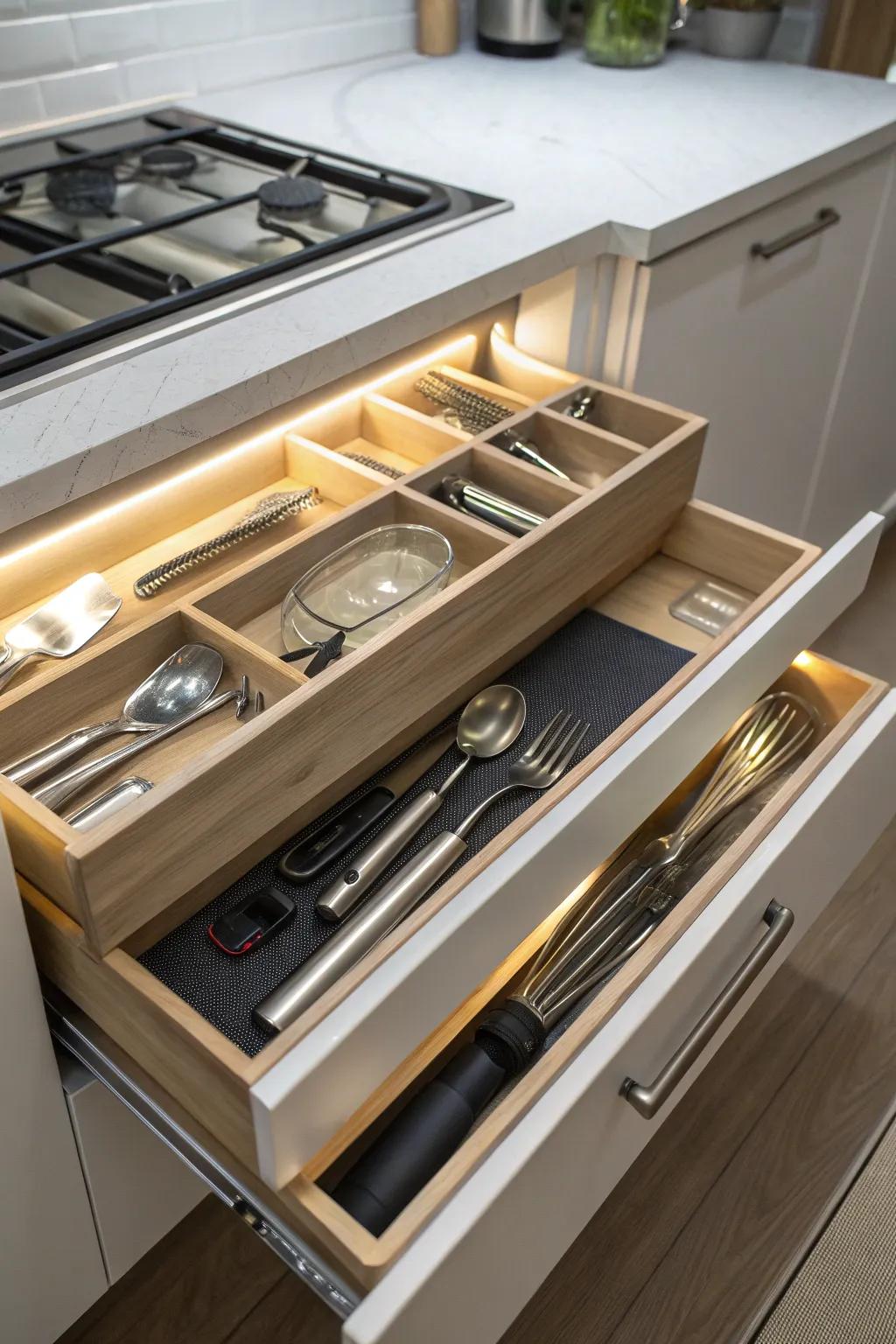 Illuminate your drawers for a blend of luxury and practicality.