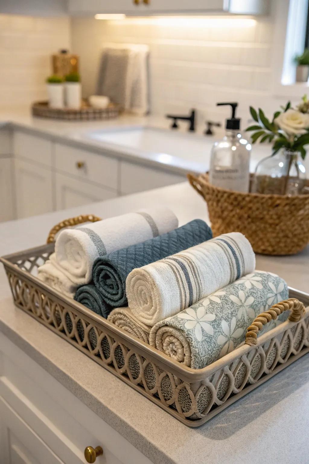 Cloths in a dish offer a neat and stylish presentation.