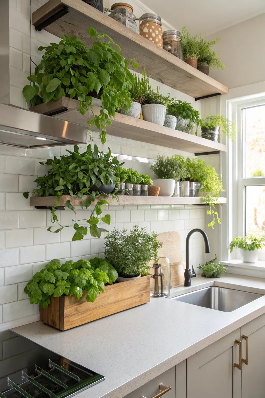 Craft depth utilizing drifting verdure on refined shelves.