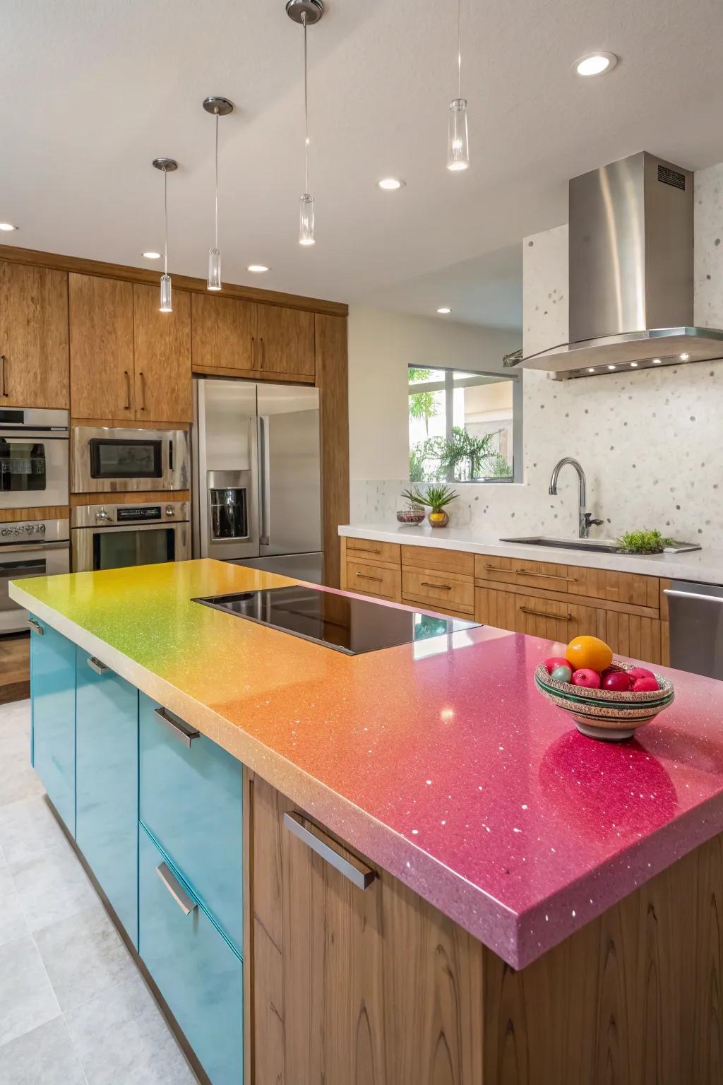 Innovative chromatic combinations within quartz effectuating a personalized kitchen.