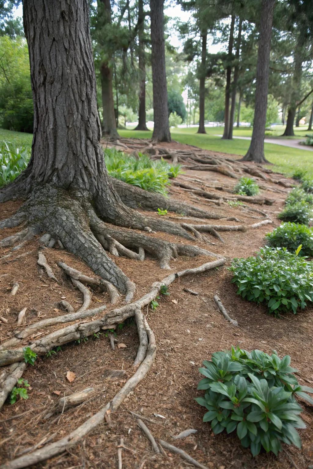 Roots can transmute into a mesmerizing attribute in garden blueprinting.