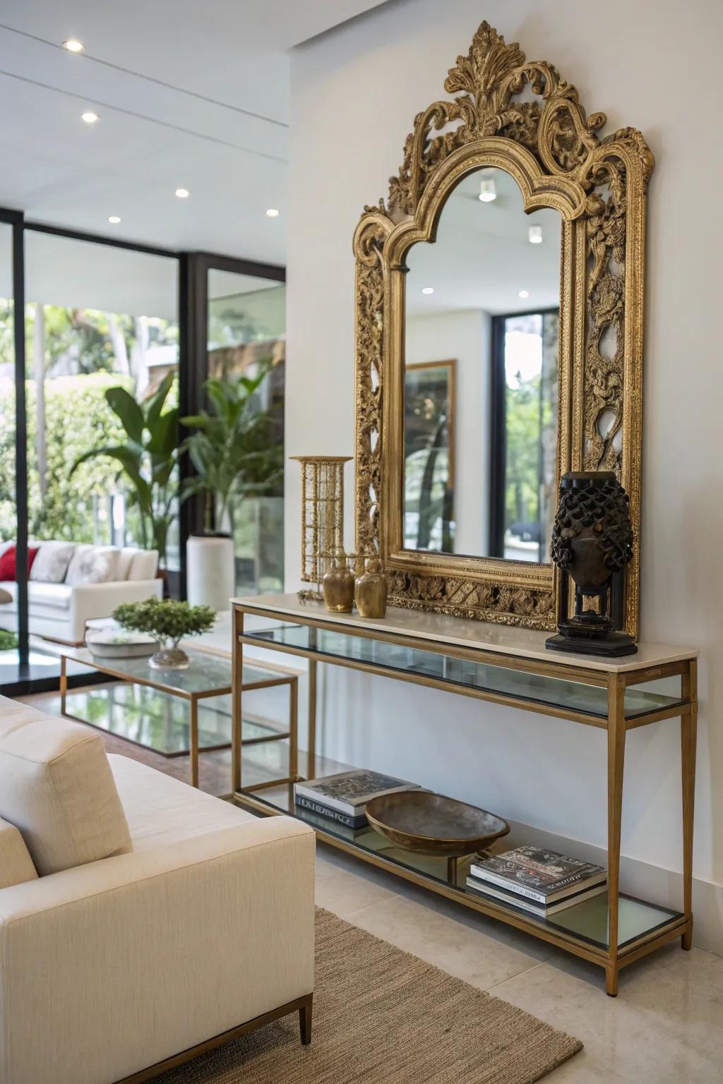 A classic mirror adds charm and character to modern decor.