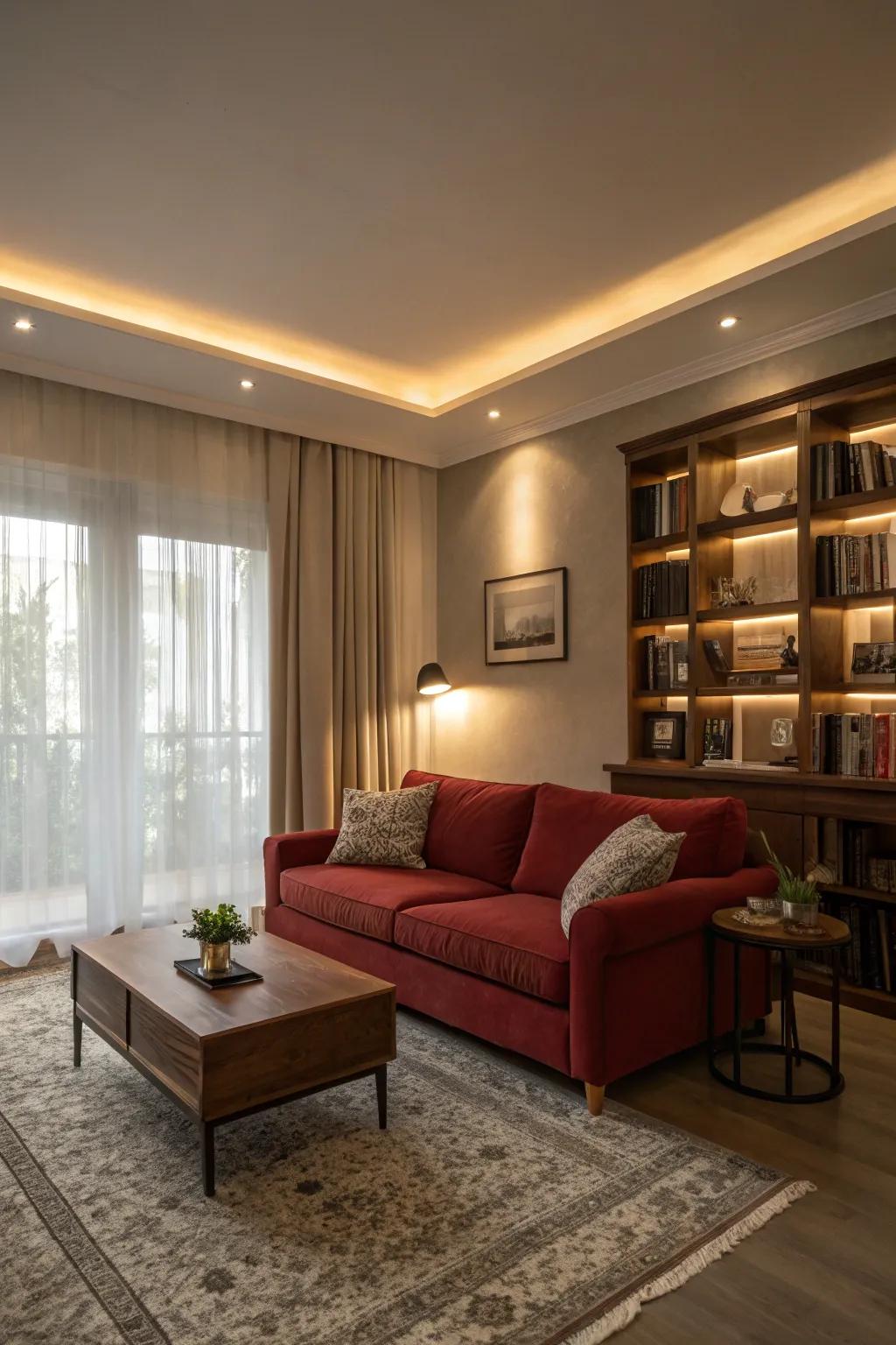 Smart illumination offers pliability to adapt ambiance and accentuate your ruby settee beautifully.