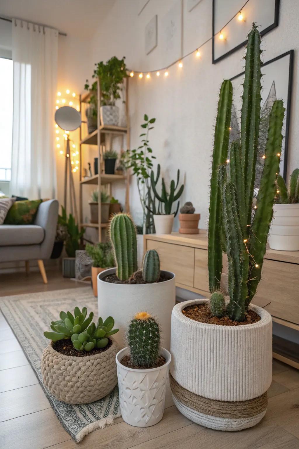 Cactus topiary brings desert charm indoors.