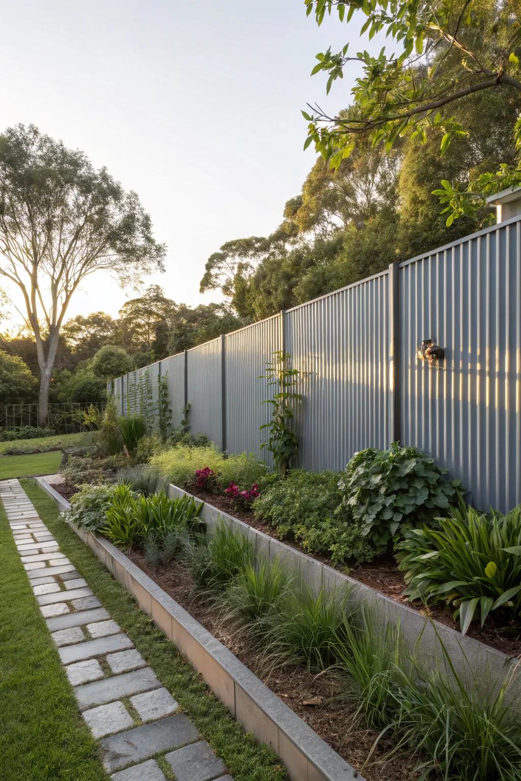 Introduce industrial design elements through the implementation of a corrugated metal fence.