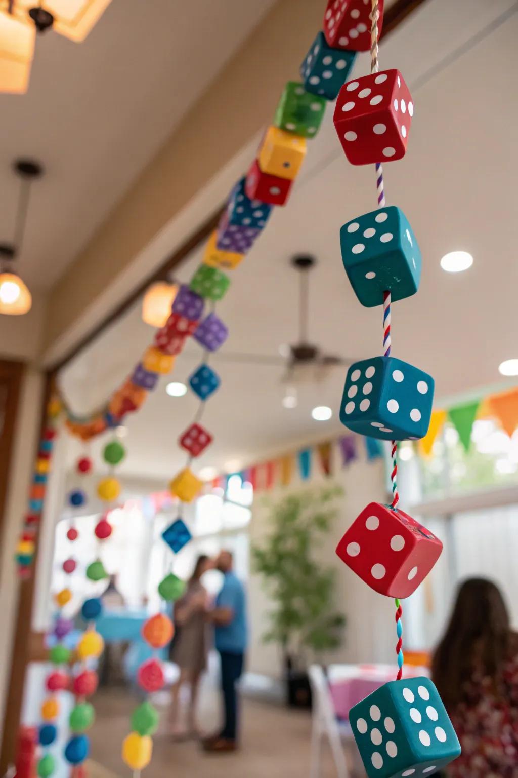 A playful dice garland that enhances the party ambiance.