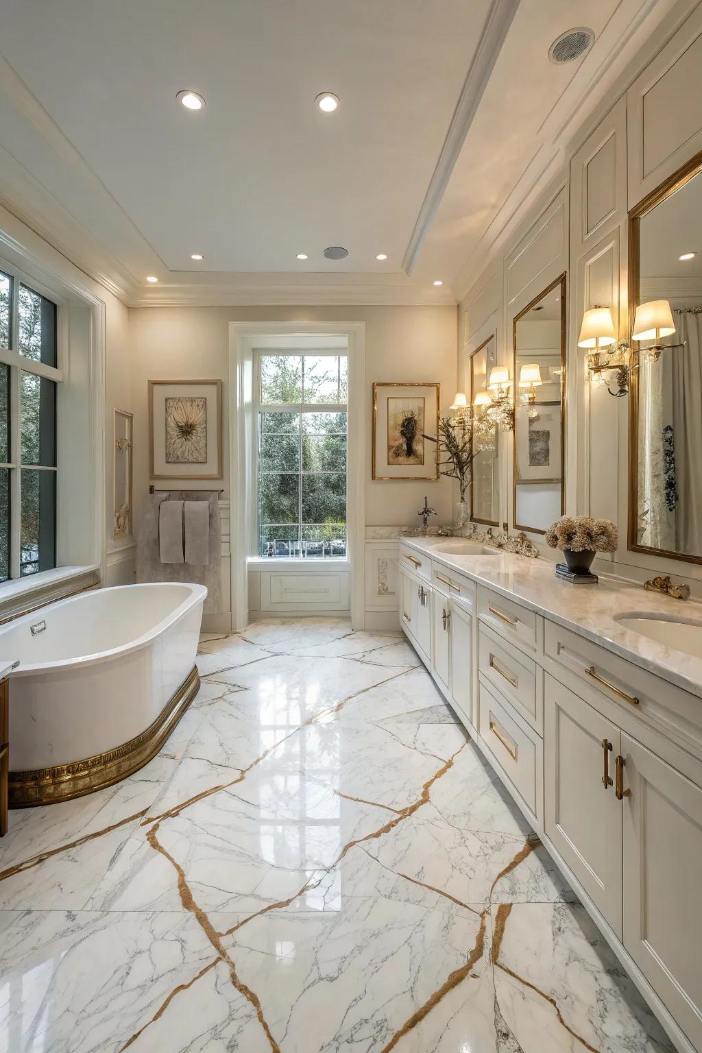 Veined marble adds dramatic luxury.