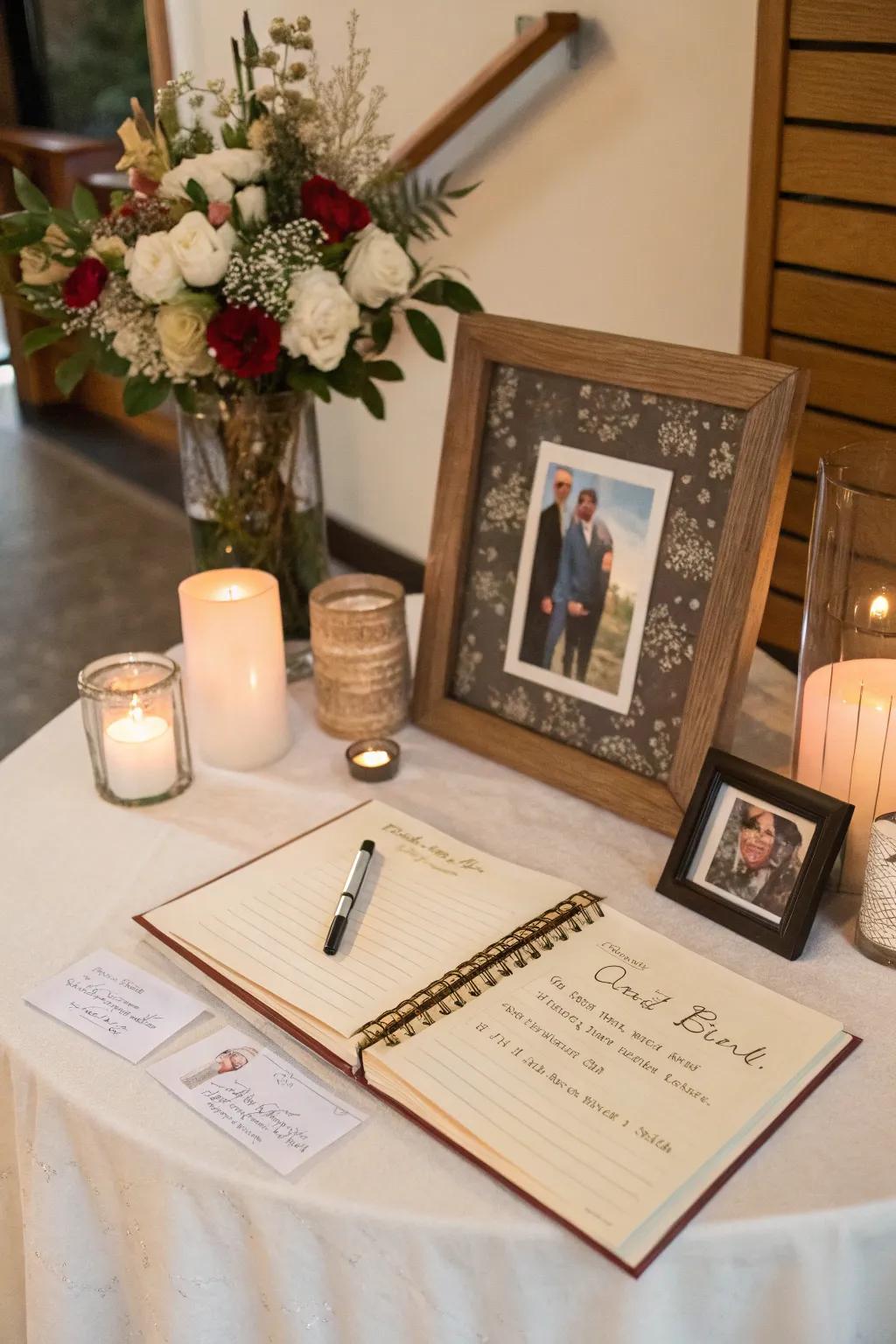 A guest log invites everyone to contribute their own thoughts and memories.