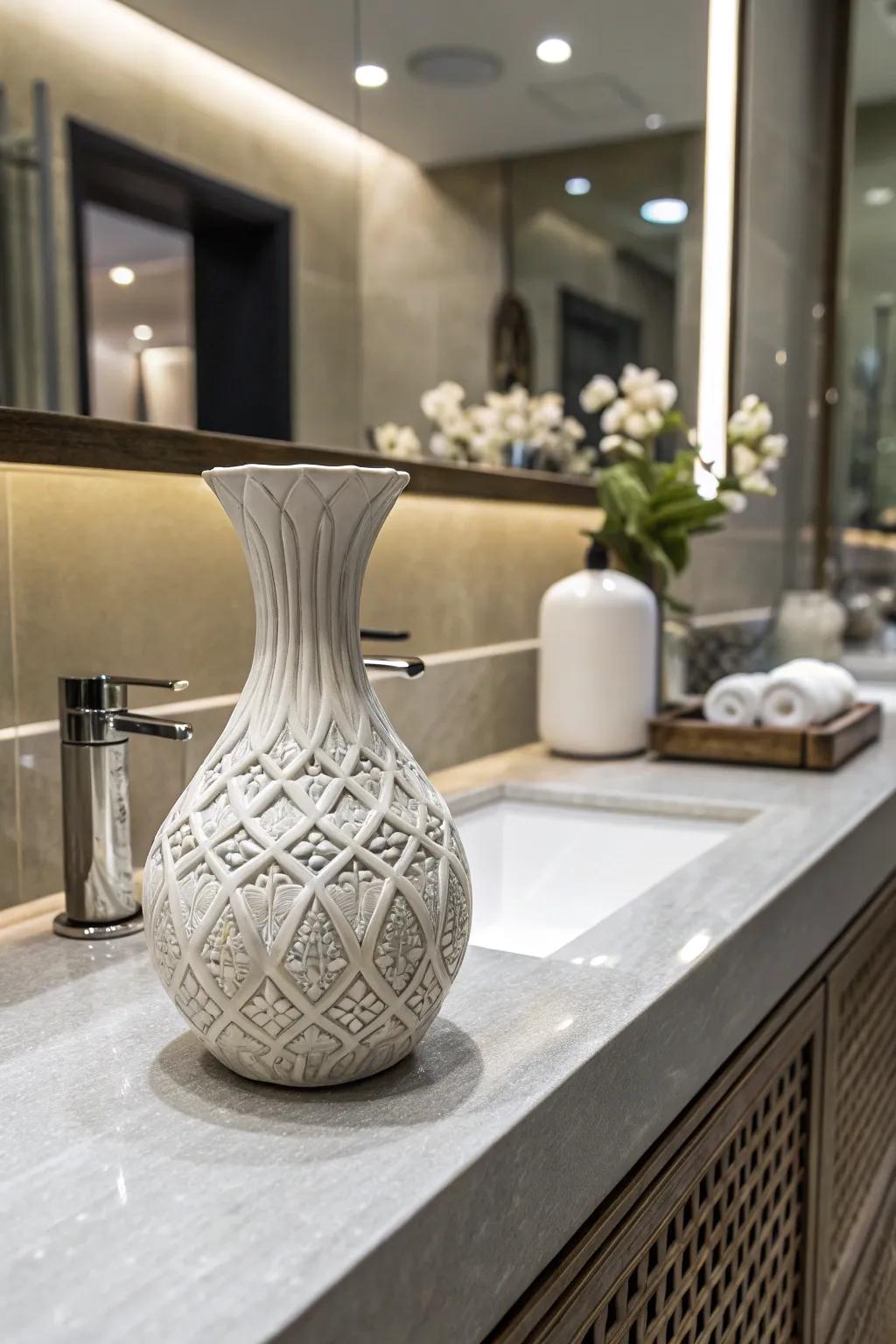 A statement ornament like a sculptural vase adds character to the decor.