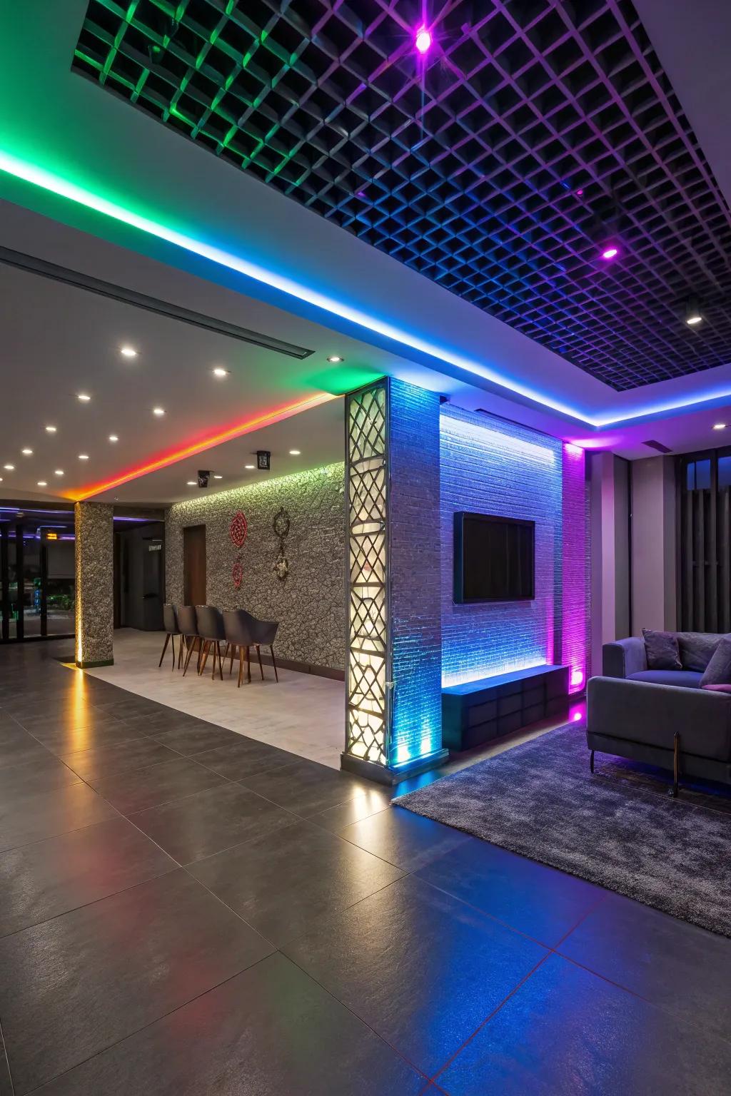 Hue-shifting diode lights establish the mood with vibrant and dynamic lighting.