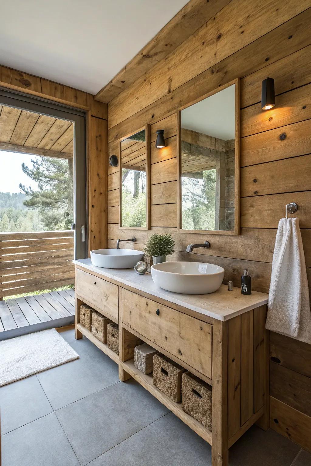 Salvaged items infuse the bathroom with character and sustainability.